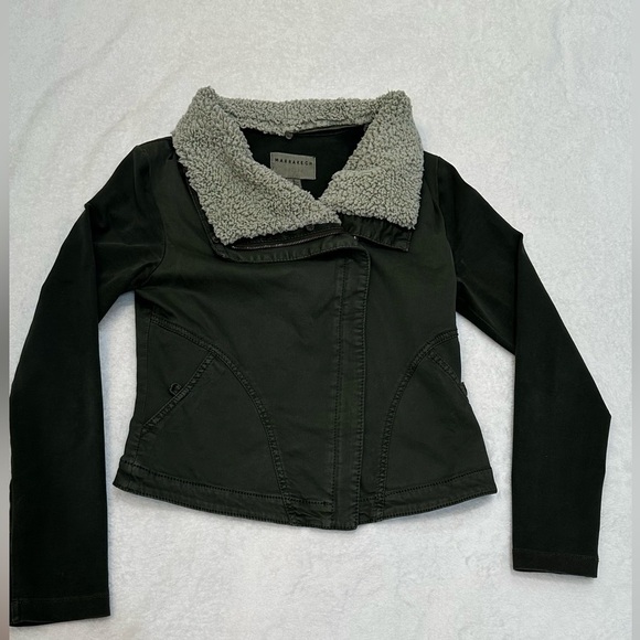 Anthropologie By Marrakech Utility  Green Cream Removable Sherpa Collar Jacket - Picture 2 of 16